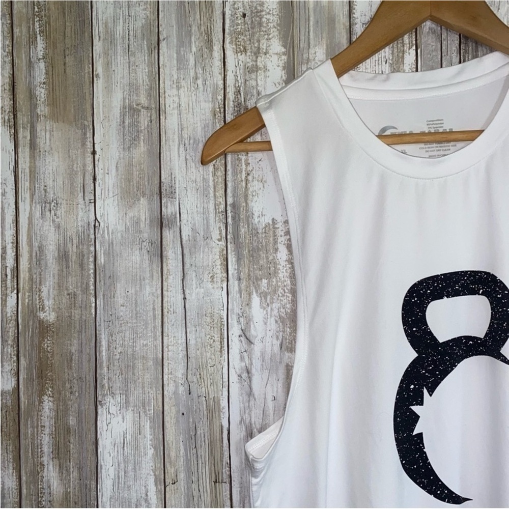 ZYIA White Muscle Tee with Black Kettlebell Graphic - Picture 4 of 7